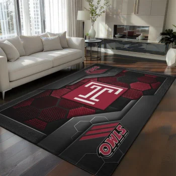 Temple Owls Rug - Hexagonal Grid Pattern Red