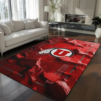 Utah Utes Rug - Cracked Surface Design Red