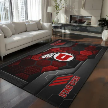 Utah Utes Rug - Hexagonal Grid Pattern Red