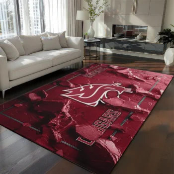 Washington State Cougars Rug - Cracked Surface Design Crimson