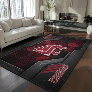 Washington State Cougars Rug - Hexagonal Grid Pattern Crimson