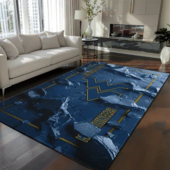 West Virginia Mountaineers Rug - Cracked Surface Design Blue