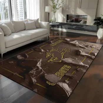 Wyoming Cowboys Rug - Cracked Surface Design Brown