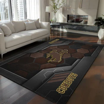 Wyoming Cowboys Rug - Hexagonal Grid Pattern Brown
