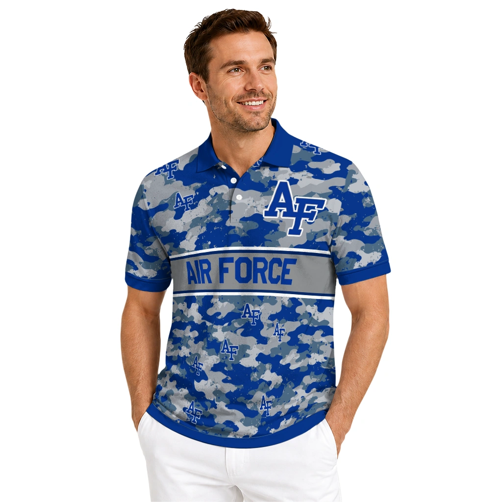 Air Force Falcons Polo Shirt Custom Camo Band Blue High Quality Air Force Falcons Polo Shirt Custom Camo Band Blue High Quality