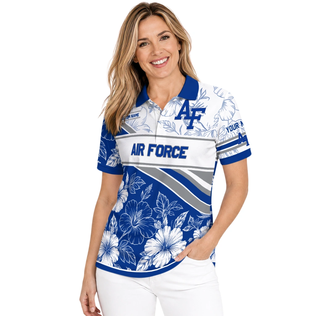 Air Force Falcons Polo Shirt Custom Floral Angles Blue White Latest Model Air Force Falcons Polo Shirt Custom Floral Angles Blue White Latest Model