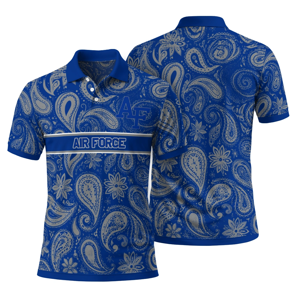 Air Force Falcons Polo Shirt Custom Paisley Band Blue Fashion Forward Air Force Falcons Polo Shirt Custom Paisley Band Blue Fashion Forward