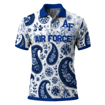 Air Force Falcons Polo Shirt Custom Paisley Florals Blue White Best Selling