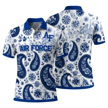 Air Force Falcons Polo Shirt Custom Paisley Florals Blue White Fashion Forward