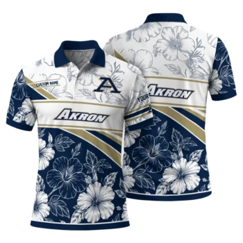 Akron Zips Polo Shirt Personalized Floral Angles Blue White Fashion Forward