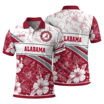 Alabama Crimson Tide Polo Shirt Personalized Floral Angles Crimson White Fashion Forward