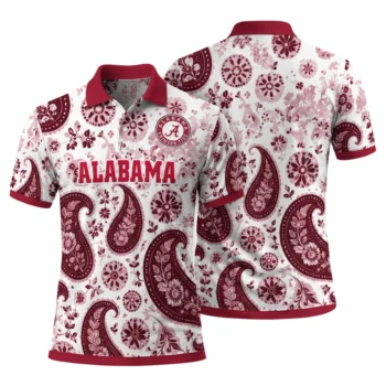 Alabama Crimson Tide Polo Shirt Personalized Paisley Florals Crimson White Fashion Forward