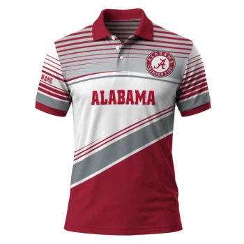 Alabama Crimson Tide Polo Shirt Personalized Slanted Stripes Crimson White Best Selling
