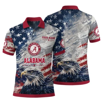 Alabama Crimson Tide Polo Shirt Personalized Star Brushstrokes Crimson Blue Fashion Forward