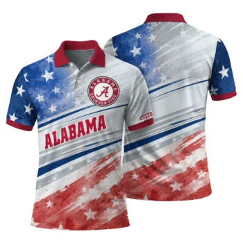 Alabama Crimson Tide Polo Shirt Personalized Star Stripes Red Blue Fashion Forward