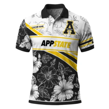 Appalachian State Mountaineers Polo Shirt Personalized Floral Angles Black White Best Selling