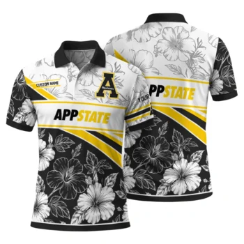 Appalachian State Mountaineers Polo Shirt Personalized Floral Angles Black White Fashion Forward