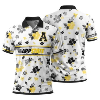 Appalachian State Mountaineers Polo Shirt Personalized Floral Pinstripe Black White Fashion Forward