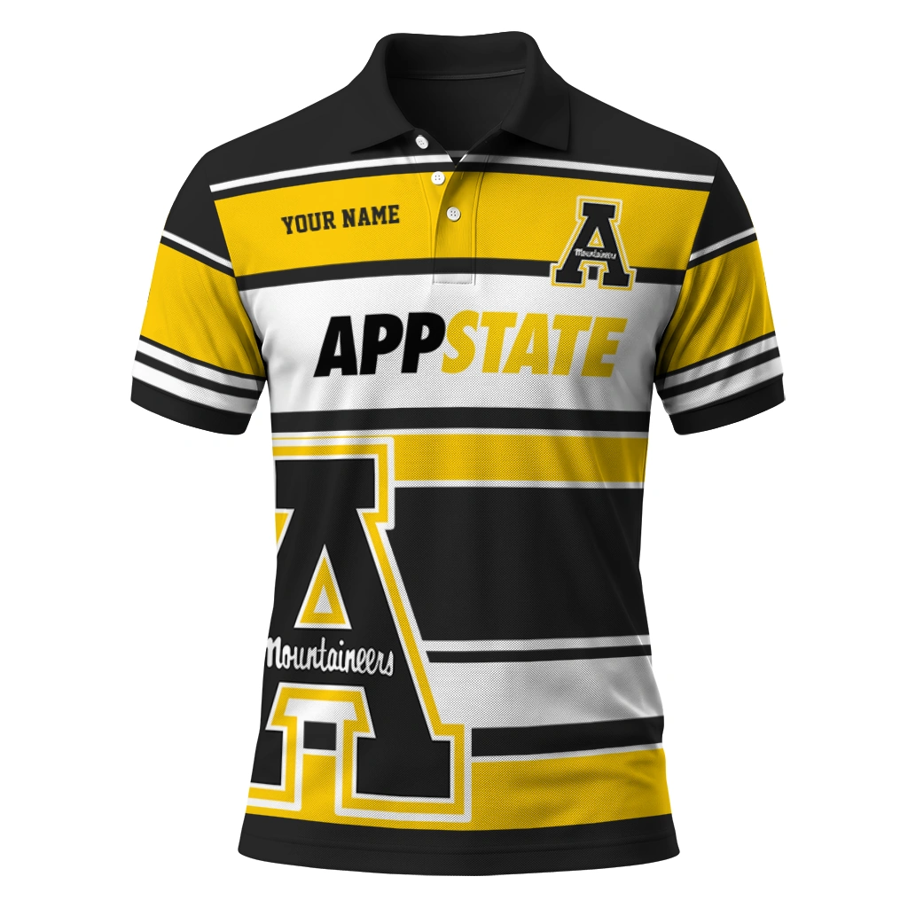 Appalachian State Mountaineers Polo Shirt Personalized Horizontal Blocks Black Best Selling Appalachian State Mountaineers Polo Shirt Personalized Horizontal Blocks Black Best Selling