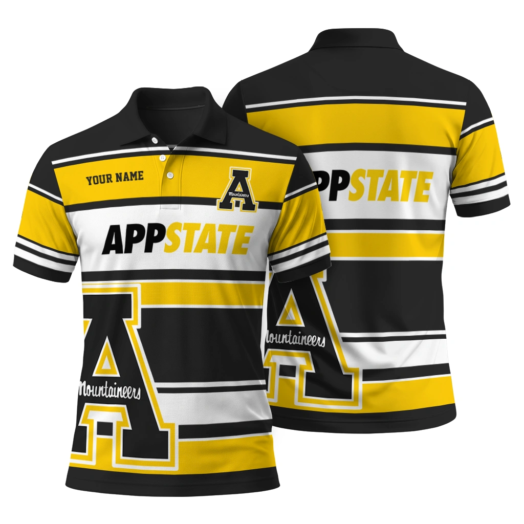 Appalachian State Mountaineers Polo Shirt Personalized Horizontal Blocks Black Fashion Forward Appalachian State Mountaineers Polo Shirt Personalized Horizontal Blocks Black Fashion Forward