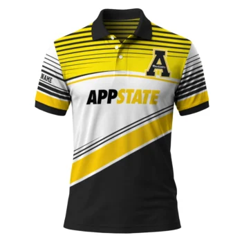 Appalachian State Mountaineers Polo Shirt Personalized Slanted Stripes Black White Best Selling