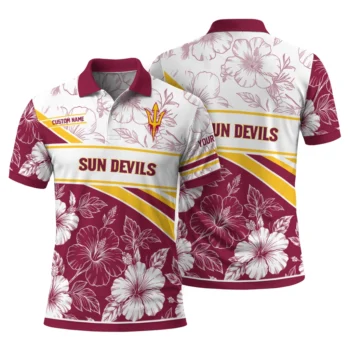 Arizona State Sun Devils Polo Shirt Personalized Floral Angles Maroon White Fashion Forward