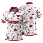 Arkansas Razorbacks Polo Shirt Custom Floral Pinstripe Red White Best Selling
