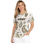 Army Black Knights Polo Shirt Customized Paisley Florals Gold White Best Selling