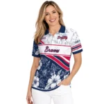 Atlanta Braves Polo Shirt Custom Floral Angles Navy White Best Selling