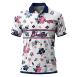 Atlanta Braves Polo Shirt Custom Floral Pinstripe Navy White Best Selling