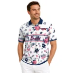 Atlanta Braves Polo Shirt Custom Floral Pinstripe Navy White Best Selling