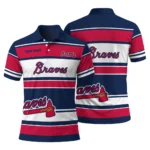 Atlanta Braves Polo Shirt Custom Horizontal Blocks Navy Best Selling