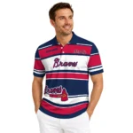Atlanta Braves Polo Shirt Custom Horizontal Blocks Navy Best Selling