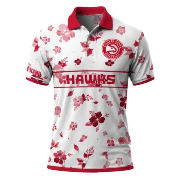 Atlanta Hawks Polo Shirt - Personalized Floral Pinstripe Red White