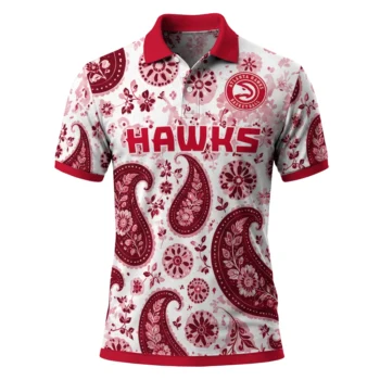Atlanta Hawks Polo Shirt - Personalized Paisley Florals Red White