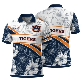 Auburn Tigers Polo Shirt Customized Floral Angles Navy Blue White Fashion Forward