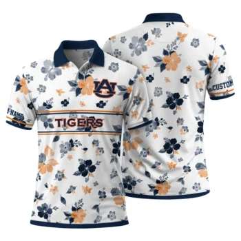 Auburn Tigers Polo Shirt Customized Floral Pinstripe Navy Blue White Fashion Forward