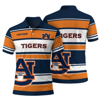 Auburn Tigers Polo Shirt Customized Horizontal Blocks Navy Blue Fashion Forward