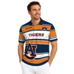 Auburn Tigers Polo Shirt Customized Horizontal Blocks Navy Blue Best Selling