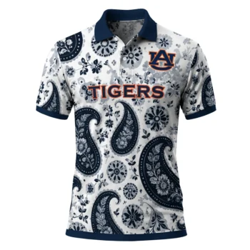 Auburn Tigers Polo Shirt Customized Paisley Florals Navy Blue White Best Selling