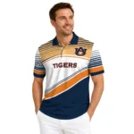 Auburn Tigers Polo Shirt Customized Slanted Stripes Navy Blue White Best Selling