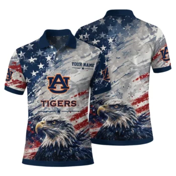 Auburn Tigers Polo Shirt Customized Star Brushstrokes Navy Blue Fashion Forward