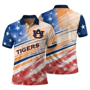 Auburn Tigers Polo Shirt Customized Star Stripes Red Blue Fashion Forward