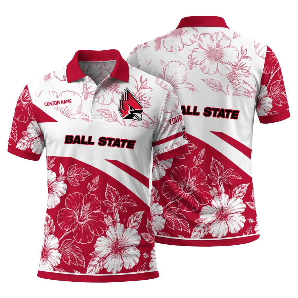 Ball State Cardinals Polo Shirt Customized Floral Angles Red White Fashion Forward Ball State Cardinals Polo Shirt Customized Floral Angles Red White Fashion Forward