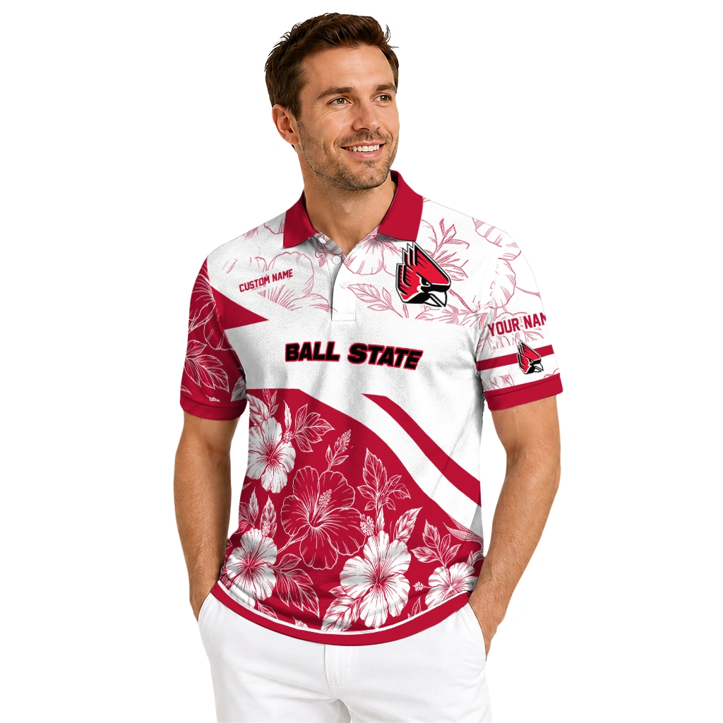Ball State Cardinals Polo Shirt Customized Floral Angles Red White High Quality Ball State Cardinals Polo Shirt Customized Floral Angles Red White High Quality