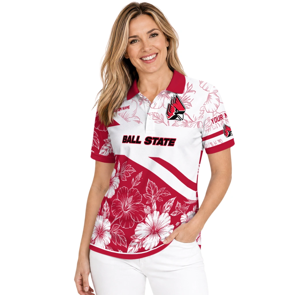 Ball State Cardinals Polo Shirt Customized Floral Angles Red White Latest Model Ball State Cardinals Polo Shirt Customized Floral Angles Red White Latest Model