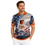 Baltimore Orioles Polo Shirt Customized Star Brushstrokes Orange Blue Best Selling