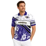 Baltimore Ravens Polo Shirt Personalized Floral Angles Purple White Best Selling