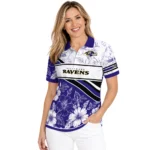 Baltimore Ravens Polo Shirt Personalized Floral Angles Purple White Best Selling