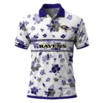 Baltimore Ravens Polo Shirt Personalized Floral Pinstripe Purple White Best Selling